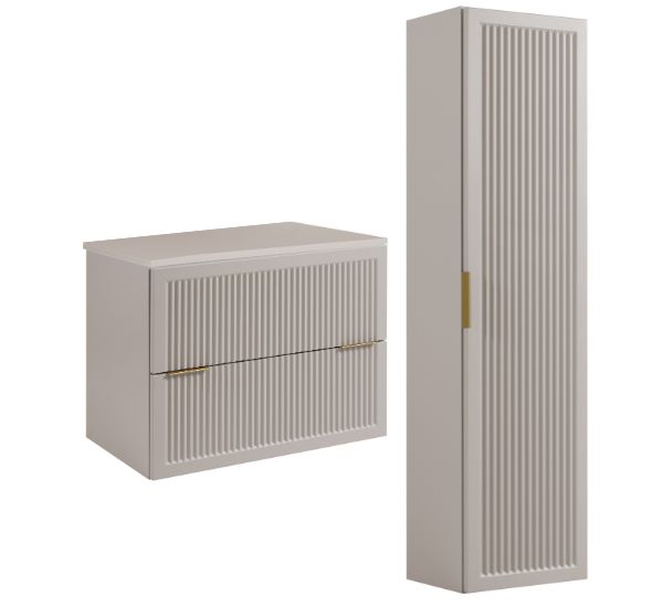 RODAN STYLE Badmöbel Set 80 cm Kaschmir mit Hochschrank und Arbeitsplatte – Hauptansicht