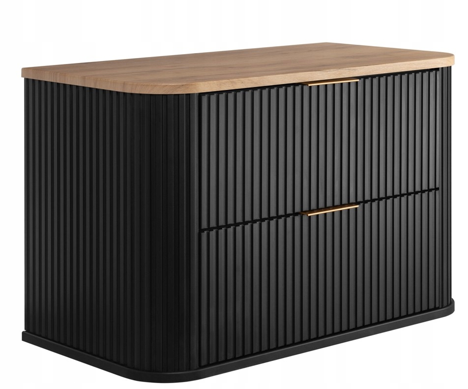 RODAN ELEGANCE Waschtischunterschrank 80 cm Schwarz mit Arbeitsplatte Eiche Craft Gold – Produktansicht