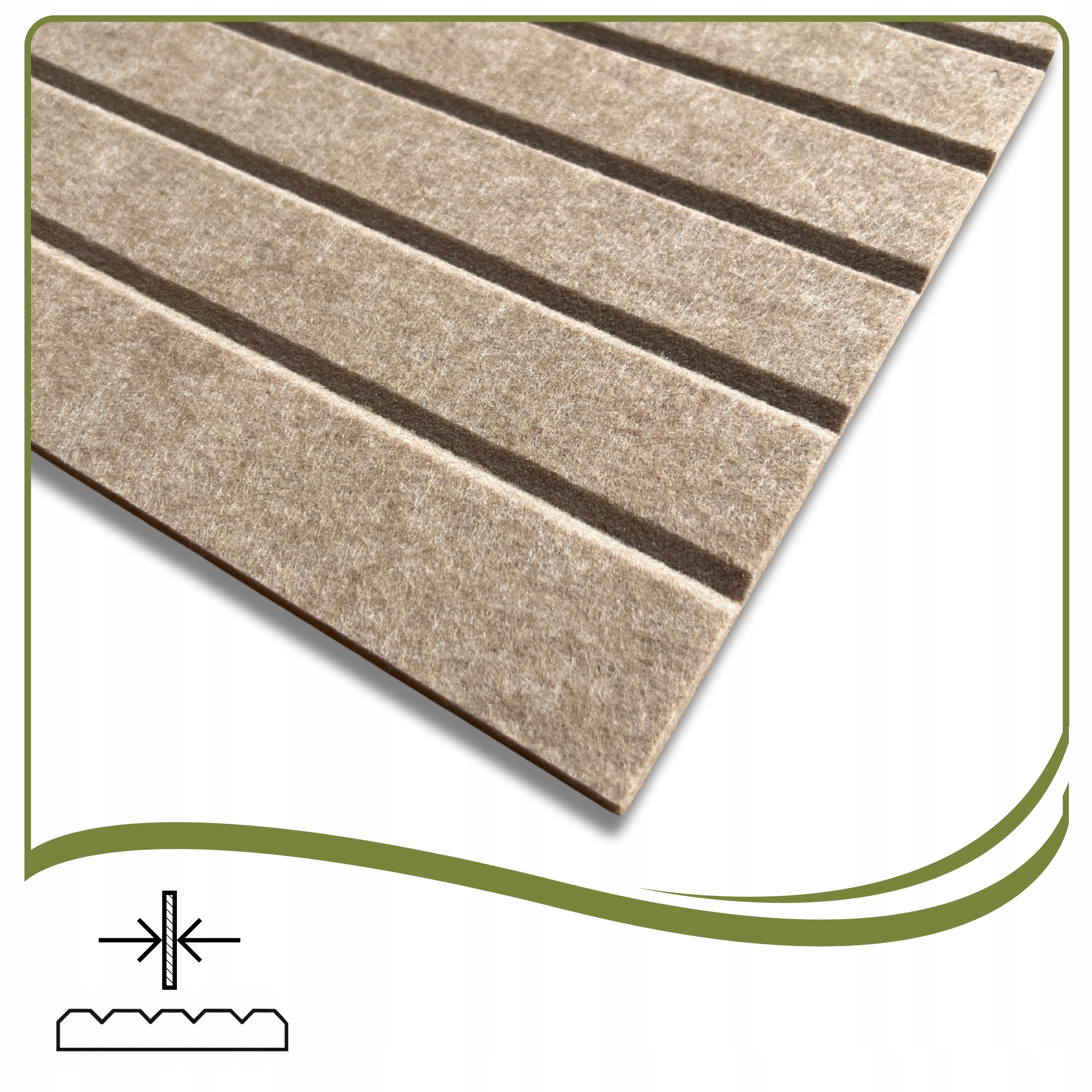 Effet 3D des lamelles en feutre beige foncé sur le mur