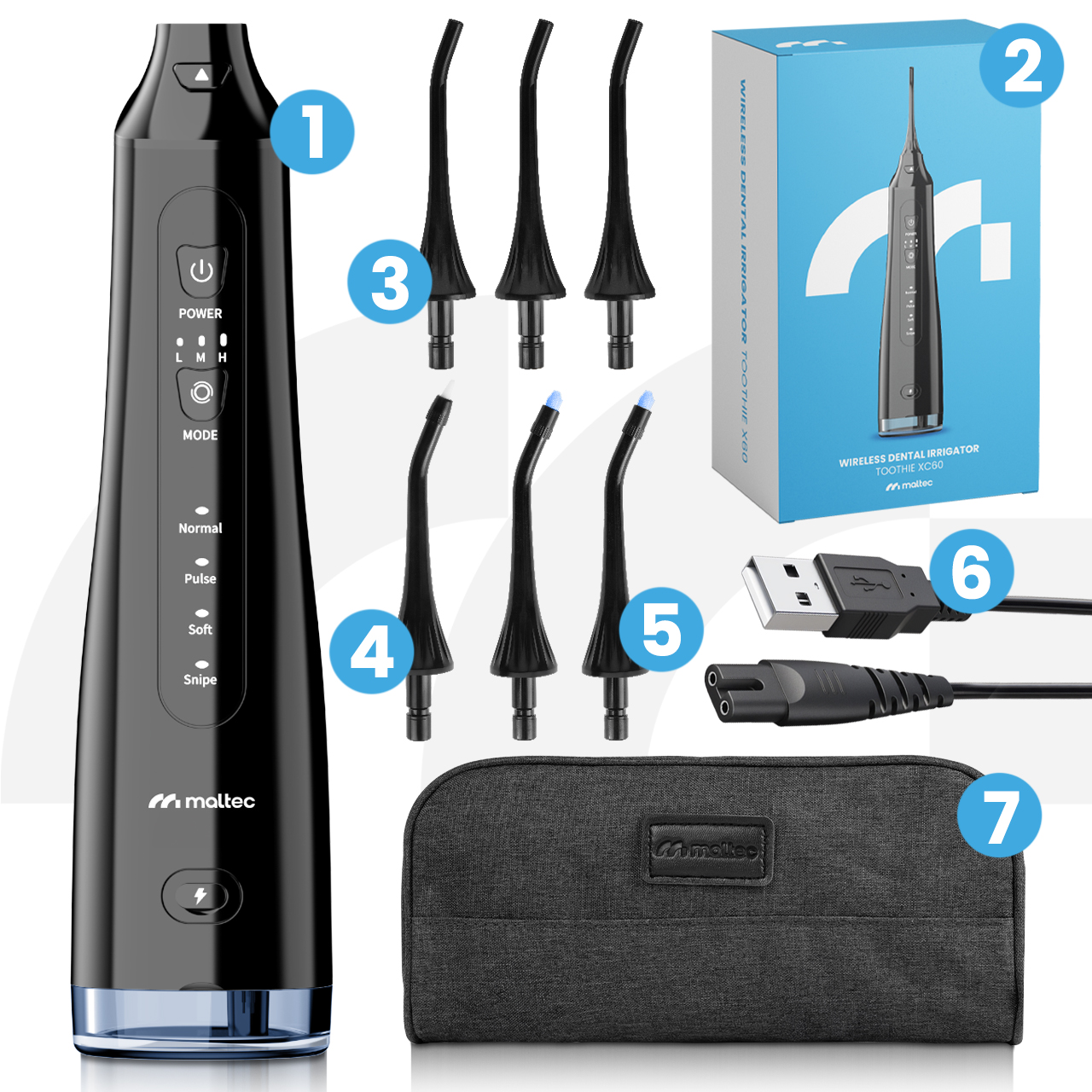 idropulsore dentale cordless 6 ugelli 4 modalità forte 150PSI Pressione 4-10 bar