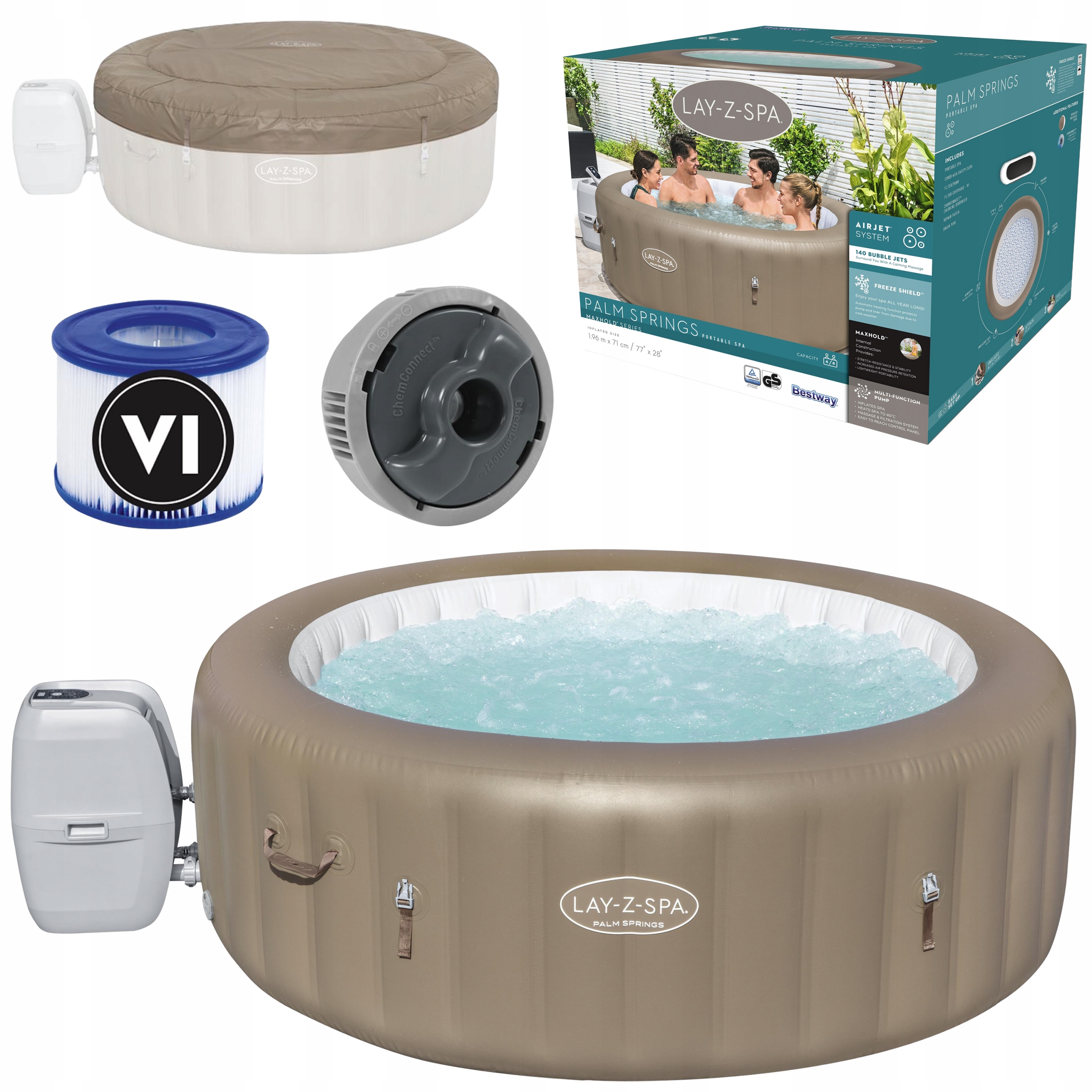 BASEN Z HYDROMASAŻEM DMUCHANE SPA 6 OSÓB BESTWAY PALM SPRINGS 140 DYSZ 40°C
