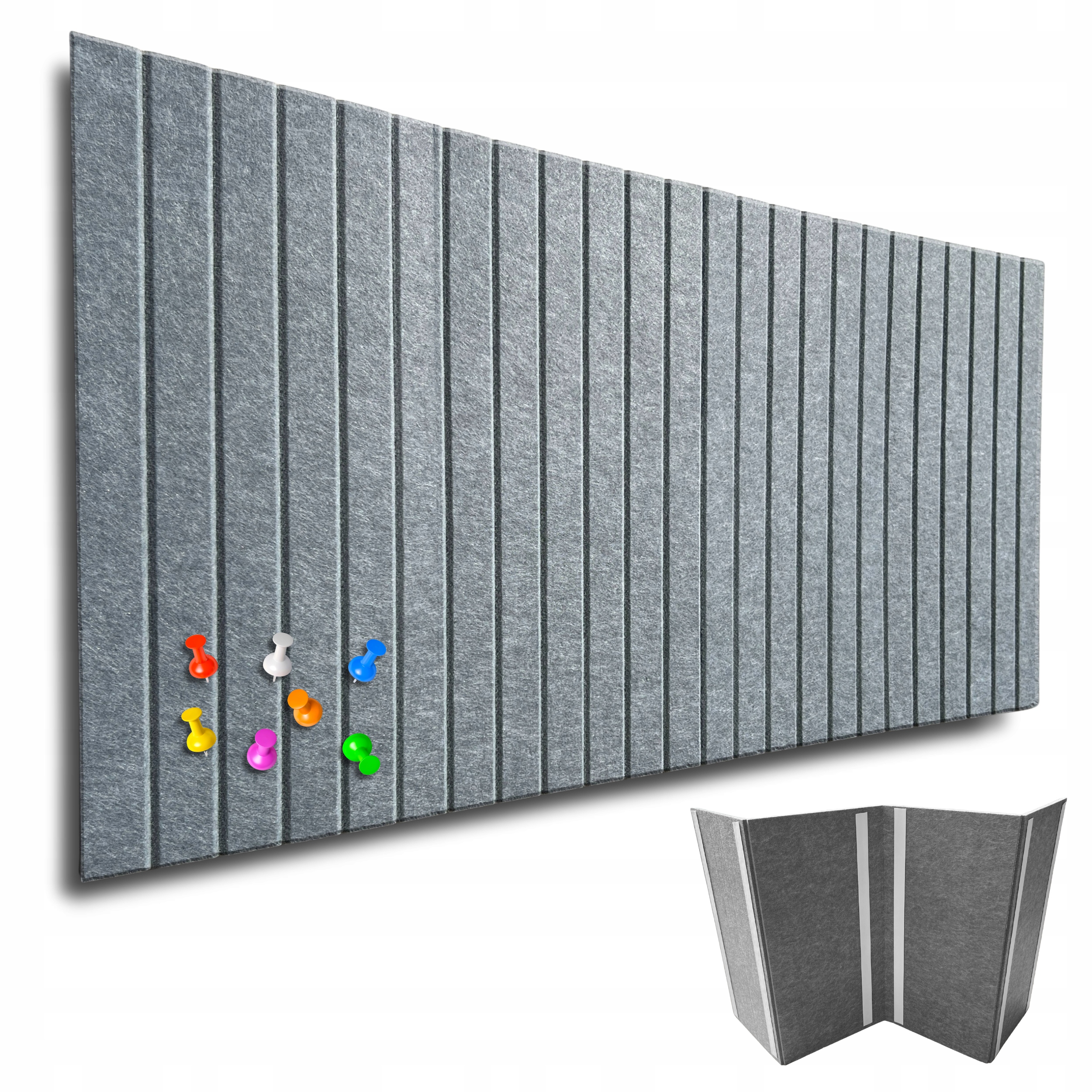Tableau mural en feutre à lamelles 60x120 cm de couleur grise