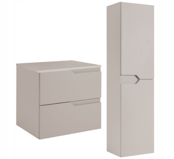 RODAN MODERN Badmöbel Set 60 cm Kaschmir mit Hochschrank und Arbeitsplatte – Hauptansicht
