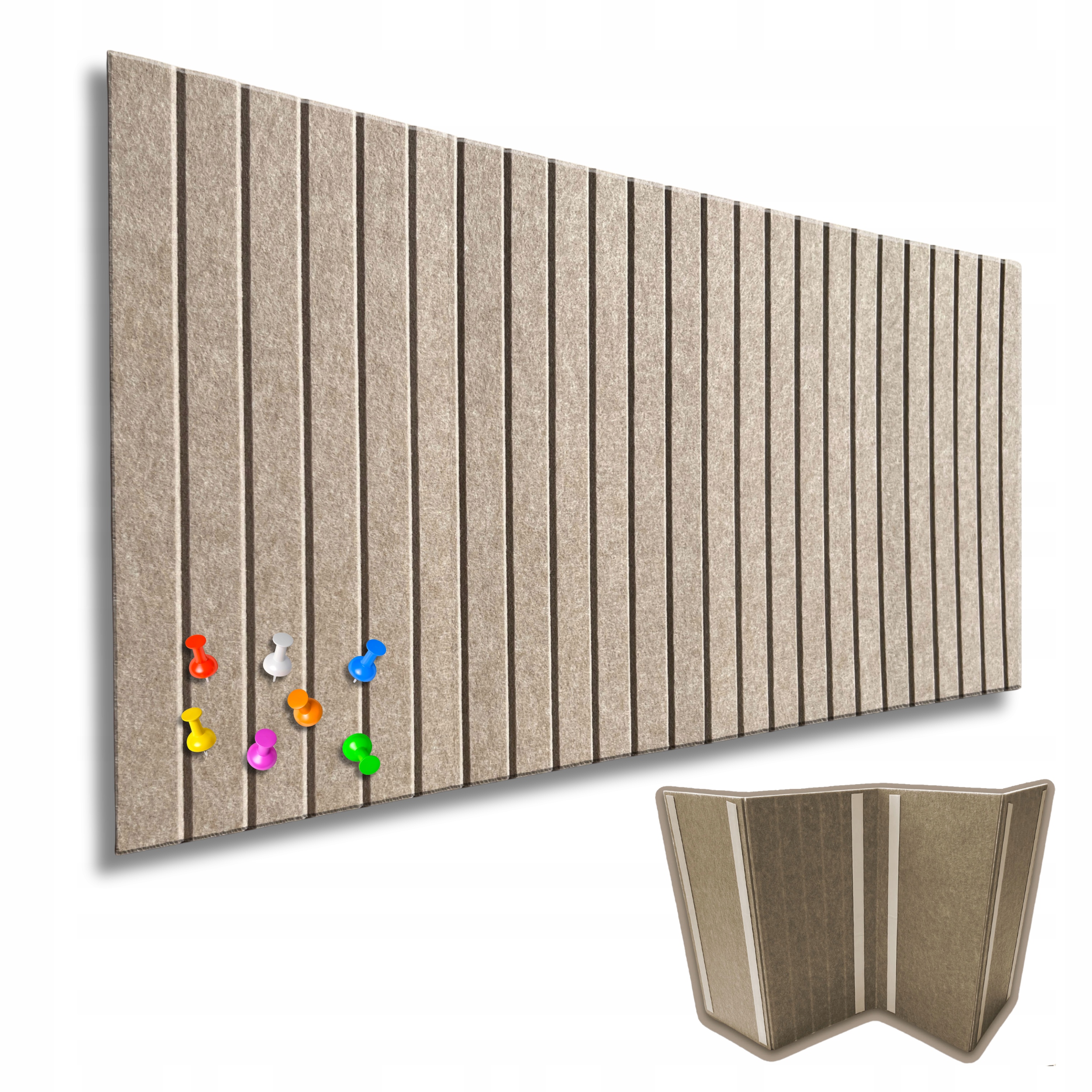 Tableau mural en feutre à lamelles 60x120 cm de couleur beige foncé