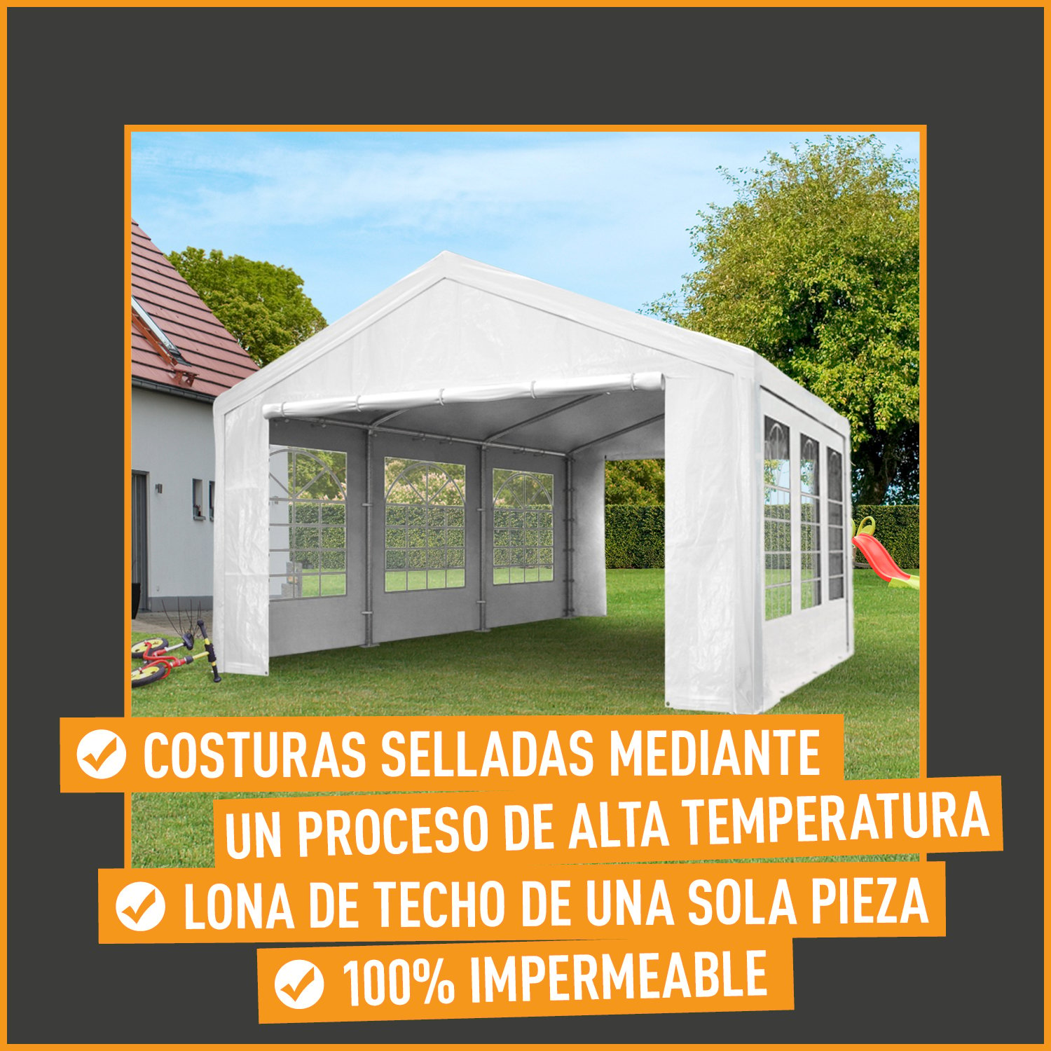 PE Carpas para fiestas 5x10, blanco, impermeable (90104)