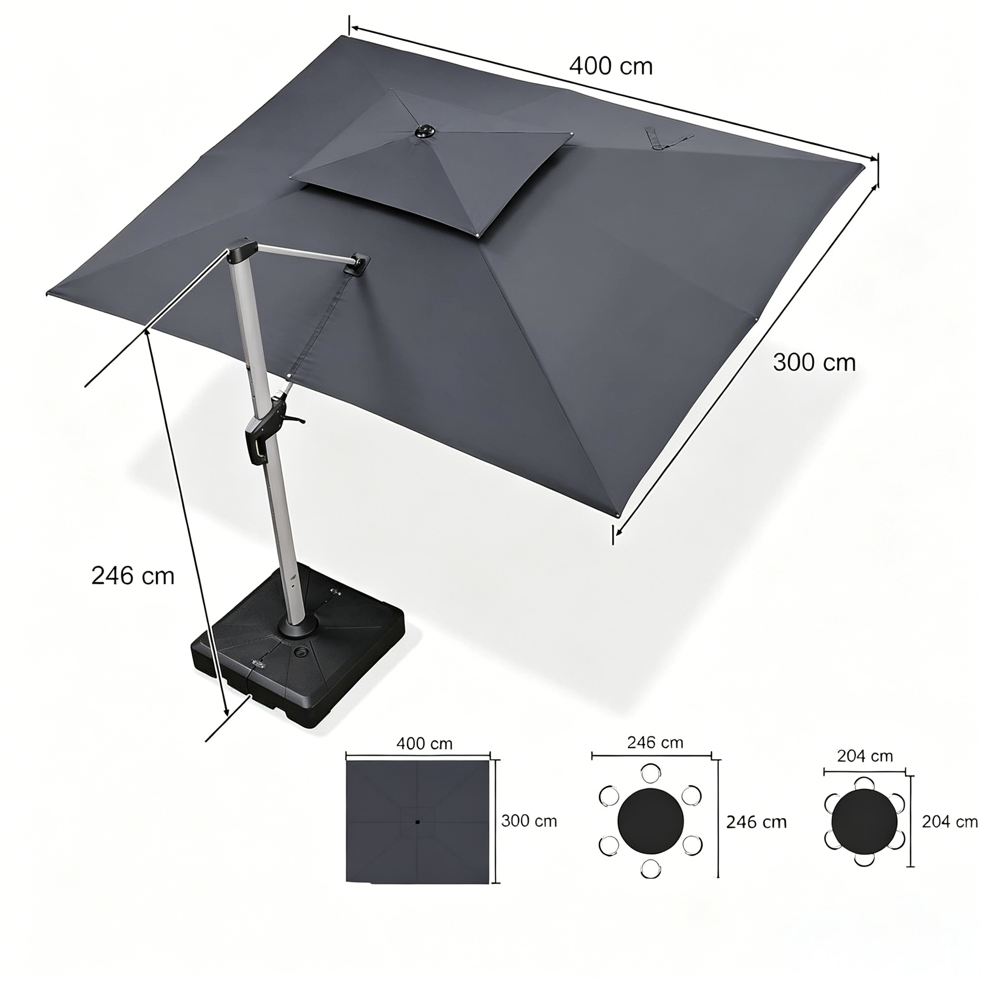 parasol déporté inclinable 4x3 anthracite