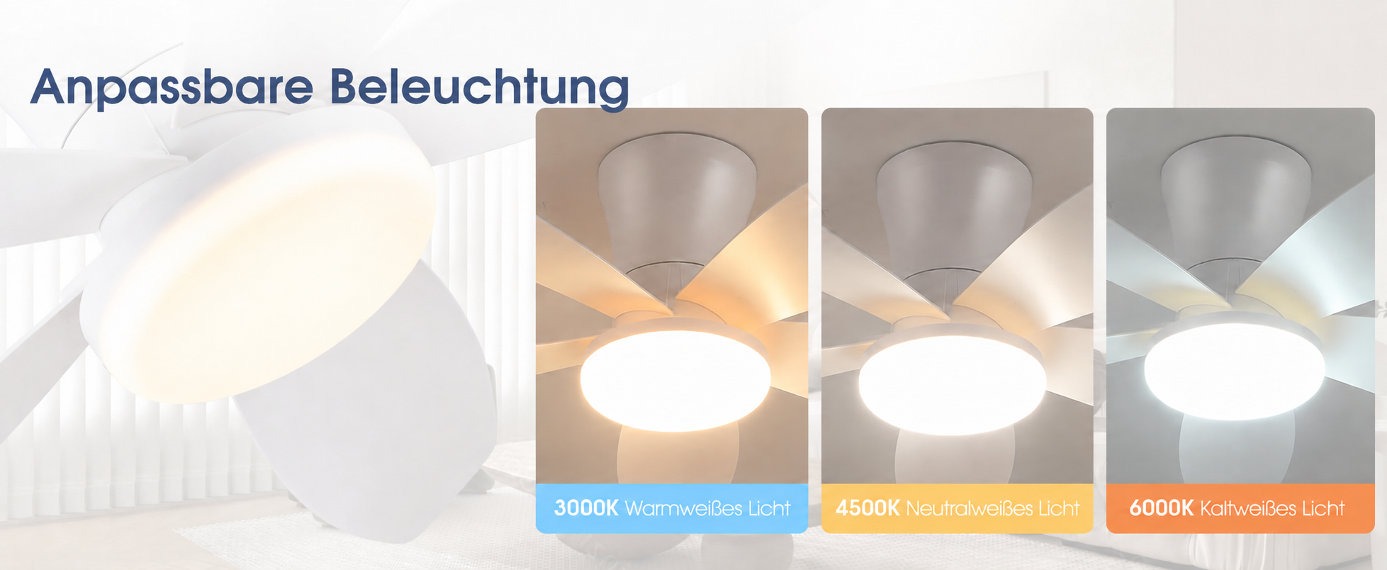 Produktansicht: Kviflon Deckenventilator Weiß 122 cm mit LED und leisem DC-Motor