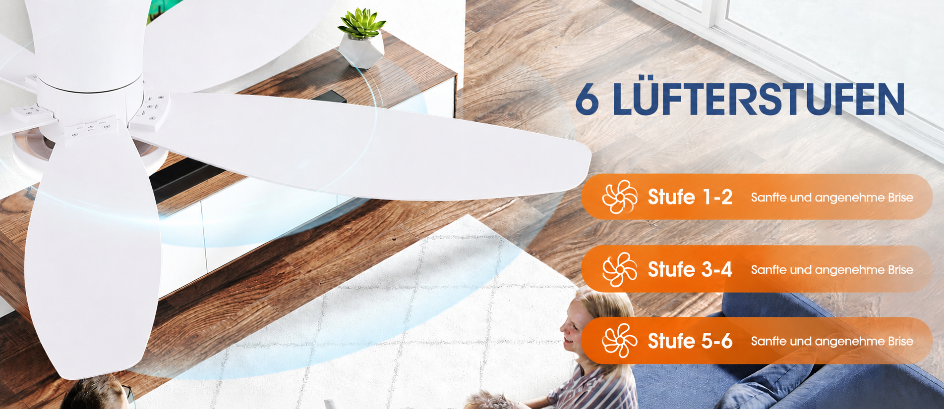 Produktansicht: Kviflon Deckenventilator Weiß 107 cm mit LED und leisem DC-Motor