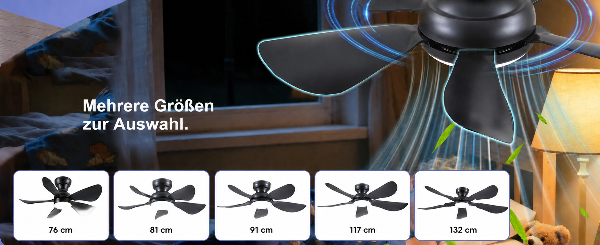 Produktansicht: Kviflon Kompakter Deckenventilator Schwarz 81 cm mit LED und leisem DC-Motor