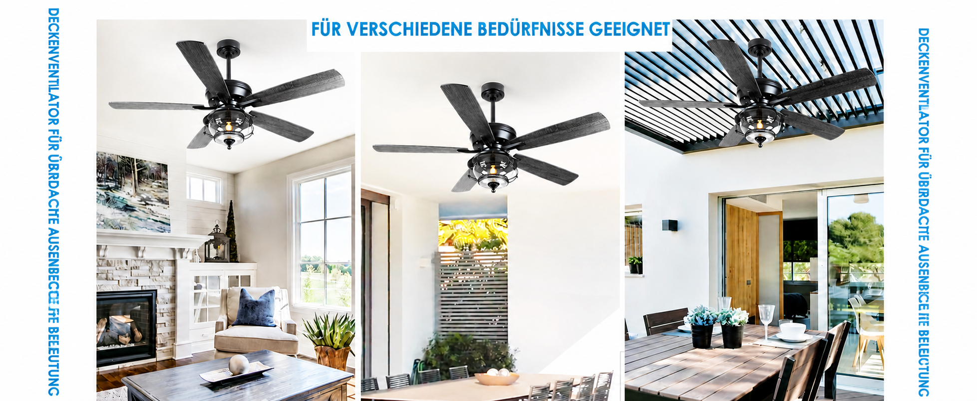 Produktansicht: Kviflon Deckenventilator für geschützte Außenbereiche Schwarz 132 cm mit LED und leisem DC-Motor
