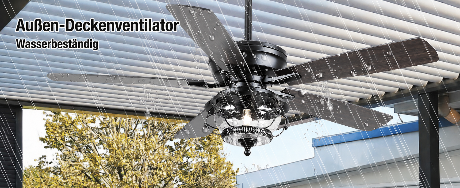 Produktansicht: Kviflon Deckenventilator für geschützte Außenbereiche Schwarz 132 cm mit LED und leisem DC-Motor