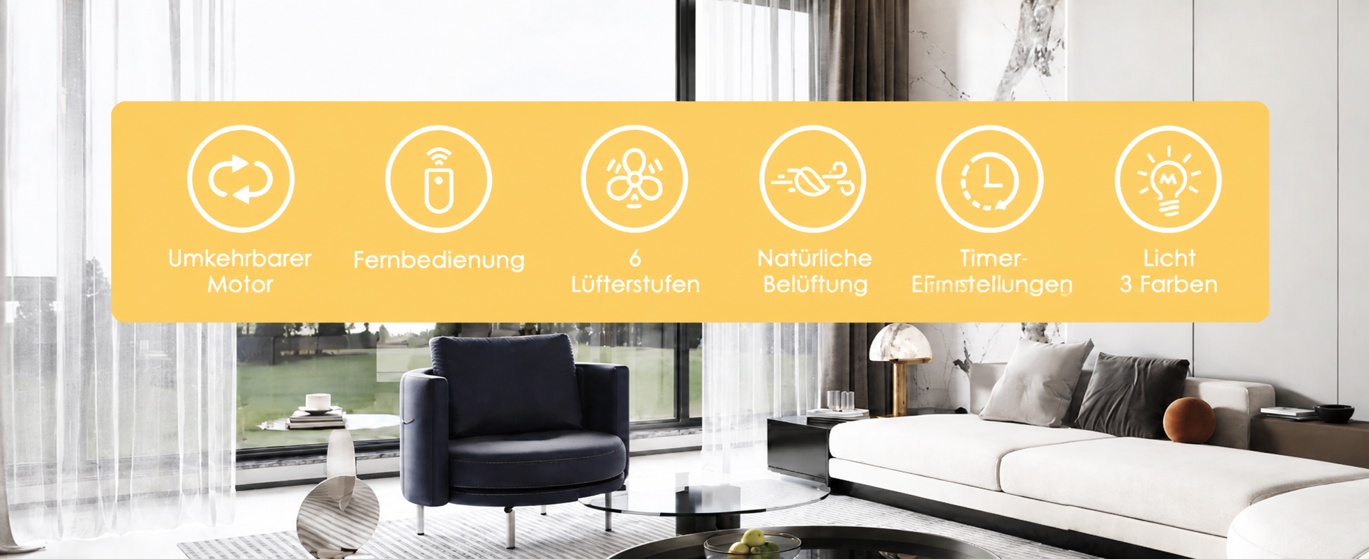 Produktansicht: Kviflon Flacher Deckenventilator mit 8 Flügeln Schwarz 132 cm mit LED und leisem DC-Motor