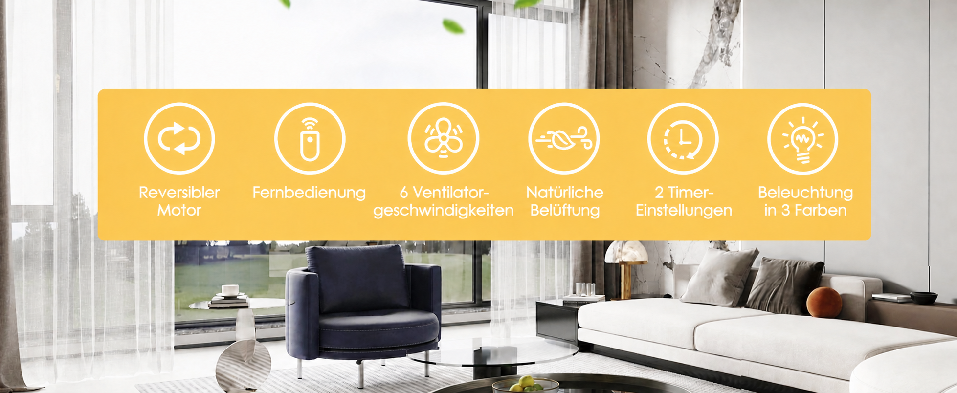 Produktansicht: Kviflon Flacher Deckenventilator mit 8 Flügeln Braun 132 cm mit LED und leisem DC-Motor