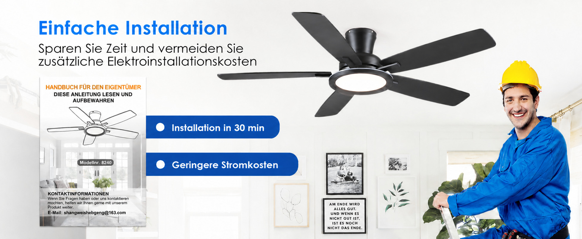 Produktansicht: Kviflon Flacher RGB-Deckenventilator Schwarz 132 cm mit RGB-LED und leisem DC-Motor