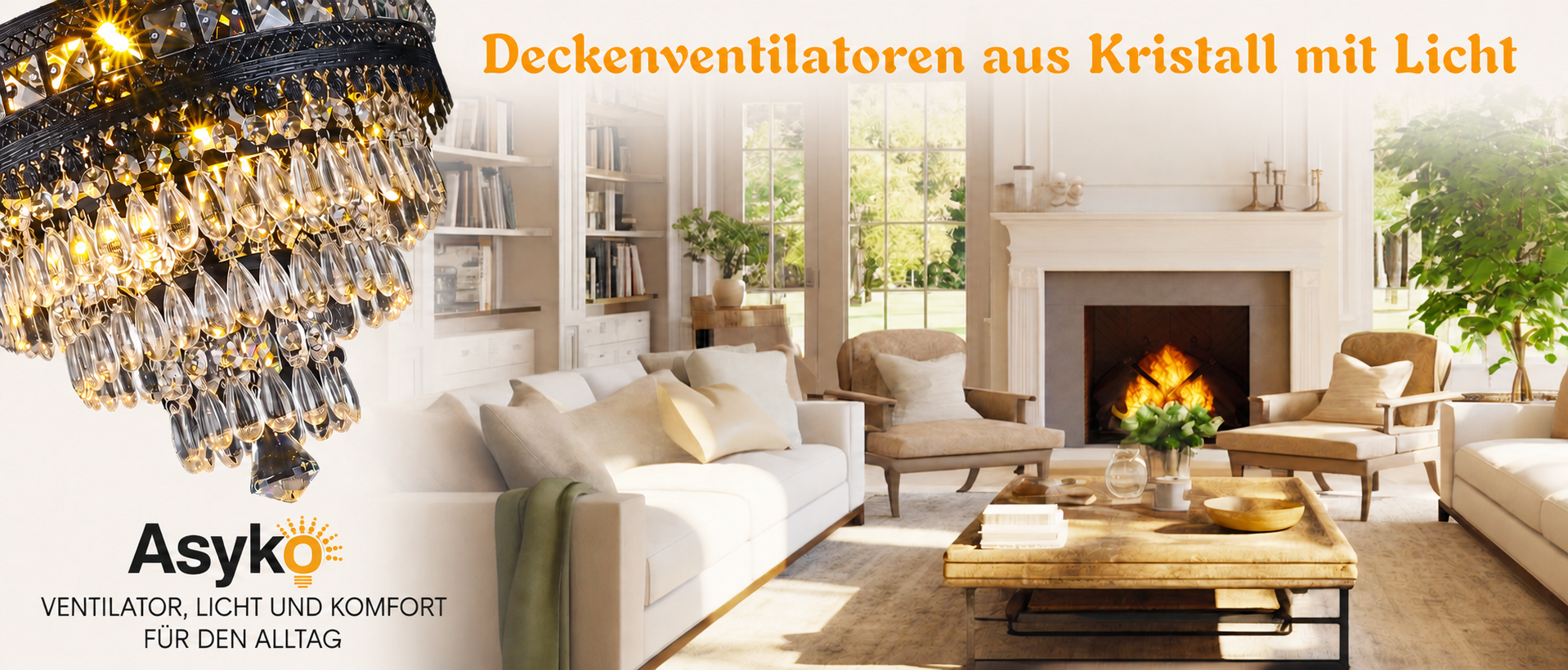 Produktansicht: Kviflon Deckenventilator mit Kristallleuchte Schwarz 132 cm mit Fernbedienung und Kristallleuchte
