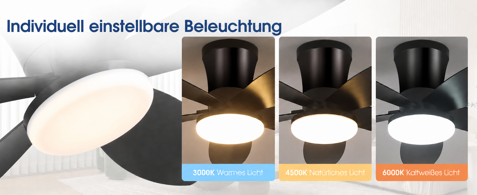 Produktansicht: Kviflon Deckenventilator Schwarz 91 cm mit LED und leisem DC-Motor