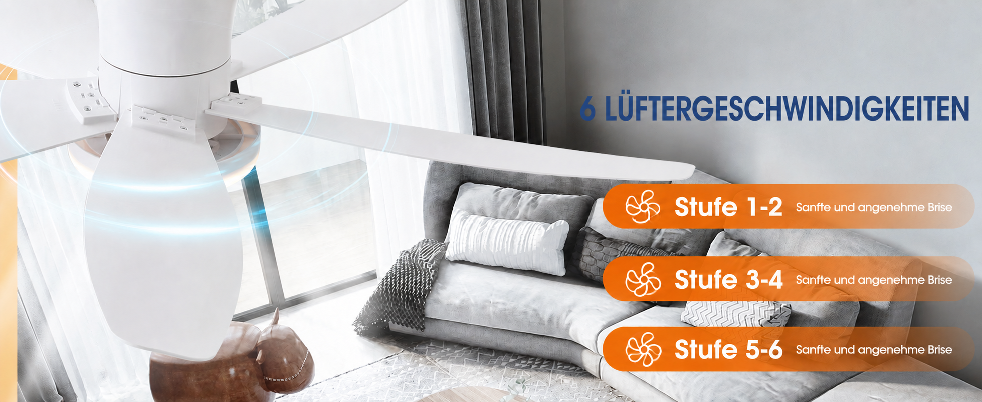 Produktansicht: Kviflon Deckenventilator Weiß 122 cm mit LED und leisem DC-Motor