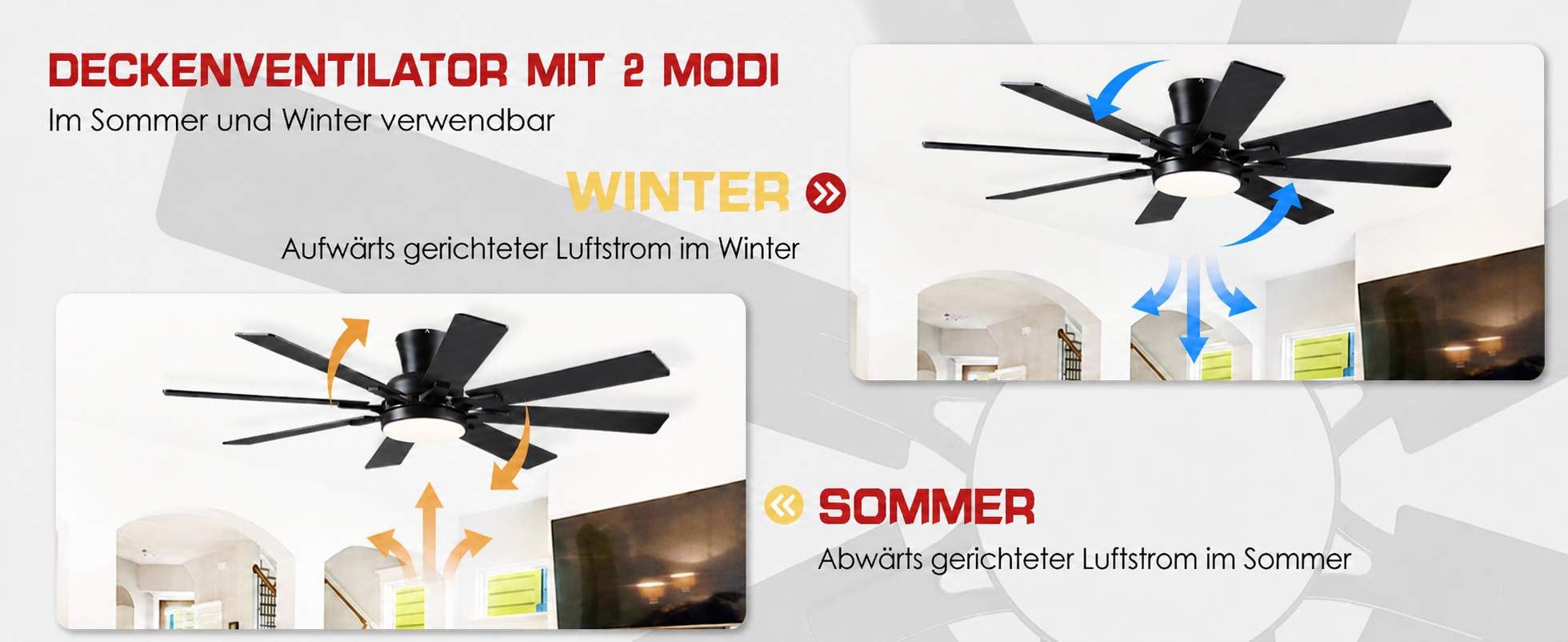 Produktansicht: Kviflon Flacher Deckenventilator mit 8 Flügeln Schwarz 132 cm mit LED und leisem DC-Motor