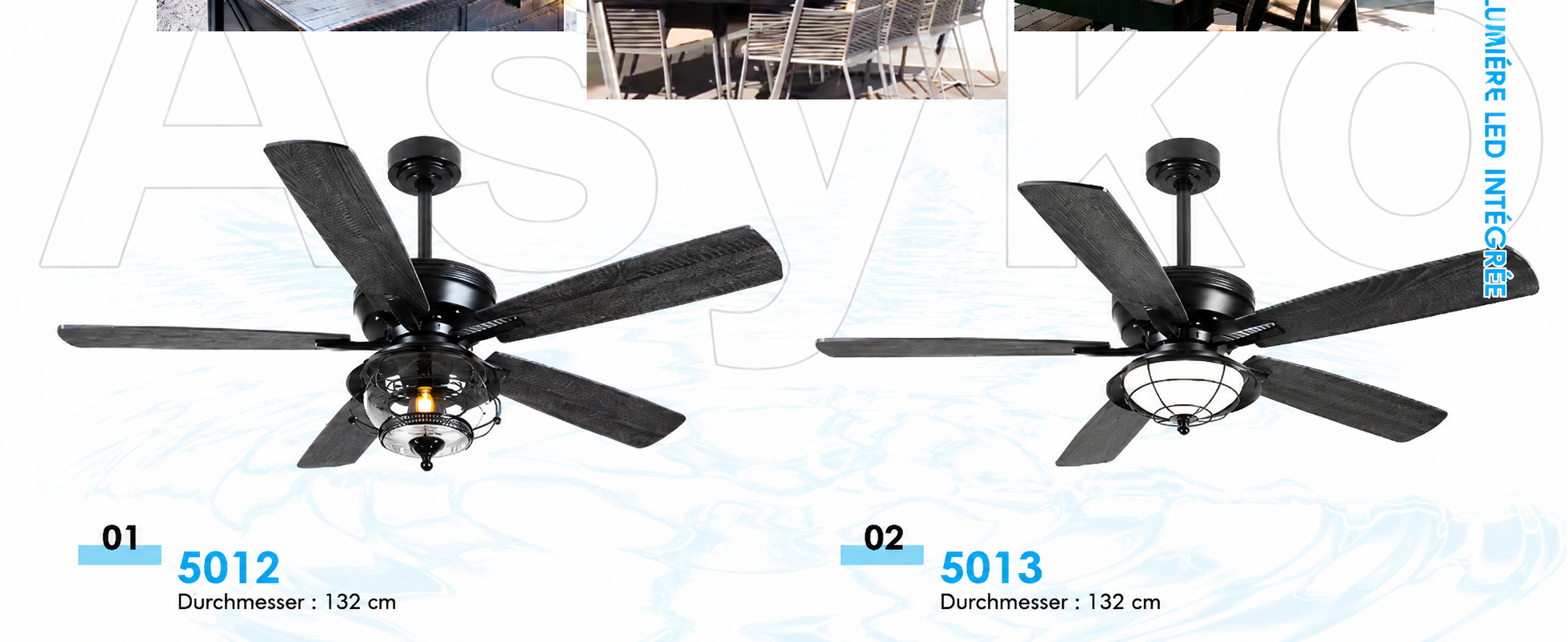 Produktansicht: Kviflon Deckenventilator für geschützte Außenbereiche Schwarz 132 cm mit LED und leisem DC-Motor
