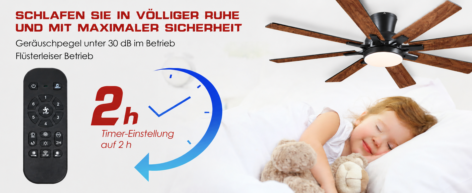 Produktansicht: Kviflon Flacher Deckenventilator mit 8 Flügeln Braun 132 cm mit LED und leisem DC-Motor