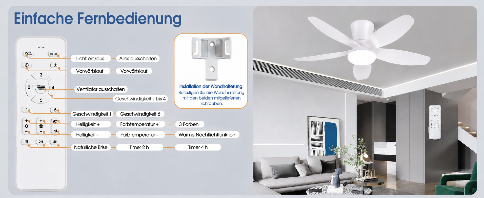 Produktansicht: Kviflon Deckenventilator Weiß 122 cm mit LED und leisem DC-Motor