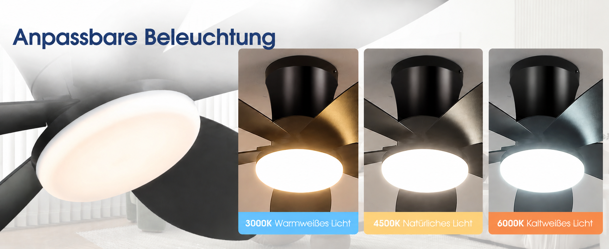 Produktansicht: Kviflon Deckenventilator Schwarz 107 cm mit LED und leisem DC-Motor