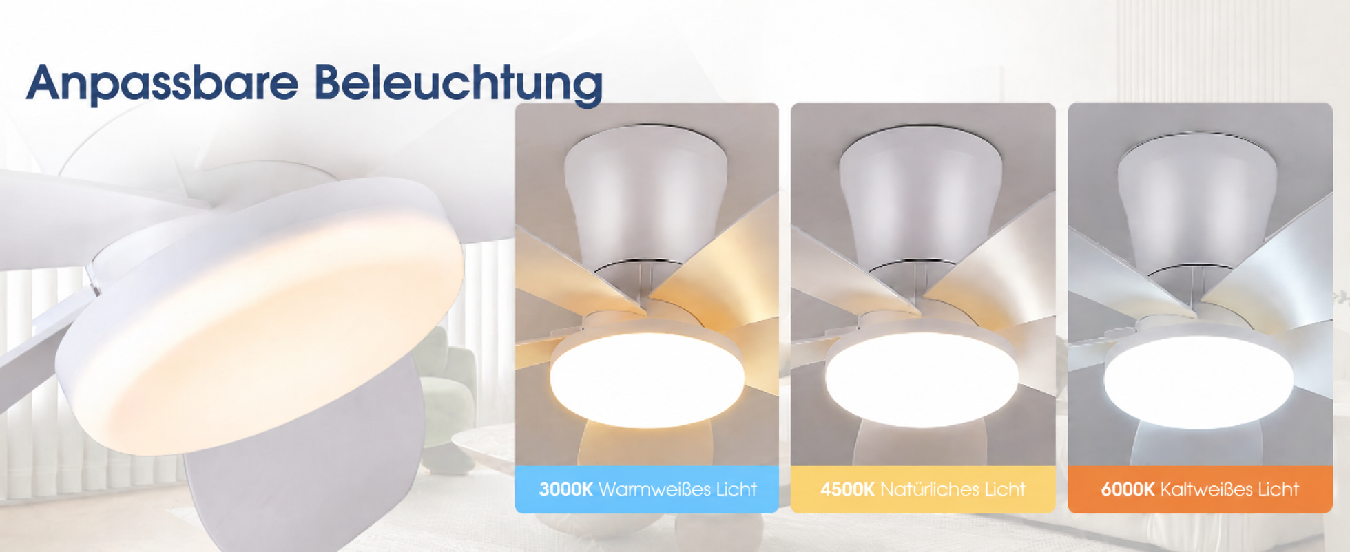 Produktansicht: Kviflon Deckenventilator Weiß 107 cm mit LED und leisem DC-Motor