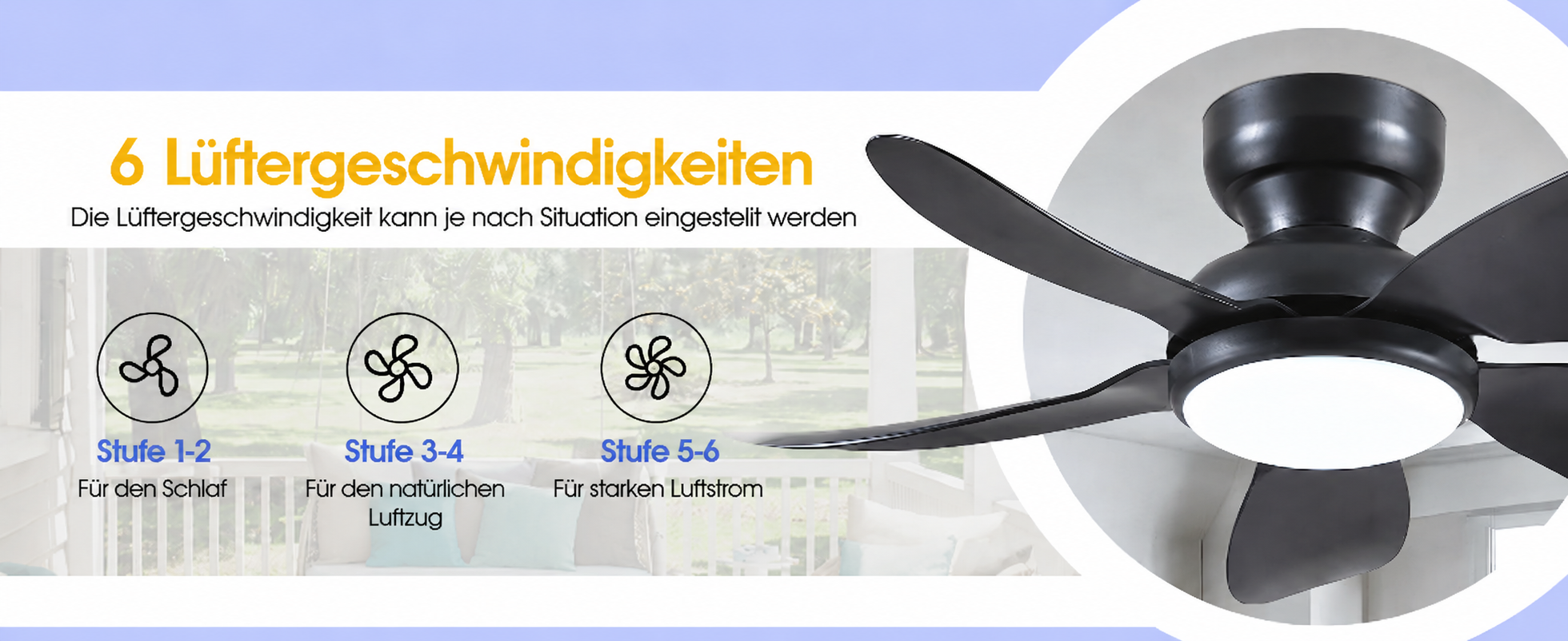 Produktansicht: Kviflon Kompakter Deckenventilator Schwarz 91 cm mit LED und leisem DC-Motor