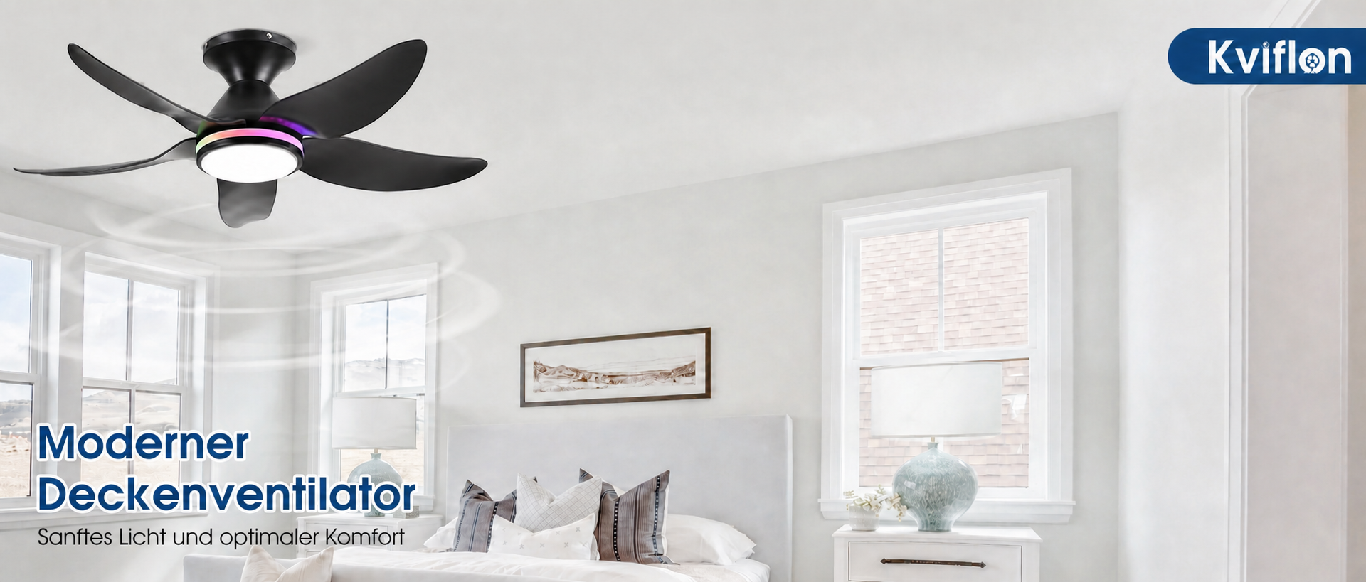 Produktansicht: Kviflon Kompakter Deckenventilator Schwarz 81 cm mit LED und leisem DC-Motor