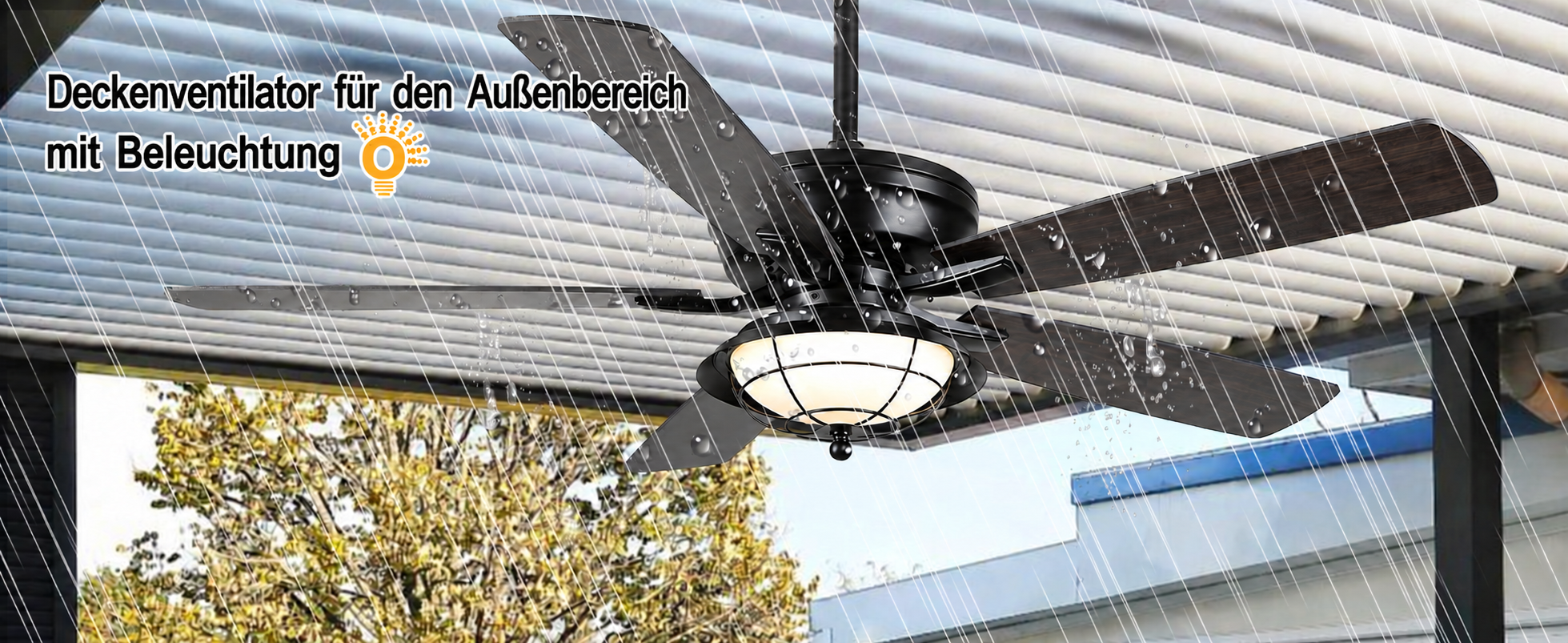 Produktansicht: Kviflon Deckenventilator für geschützte Außenbereiche Schwarz 132 cm mit LED und leisem DC-Motor