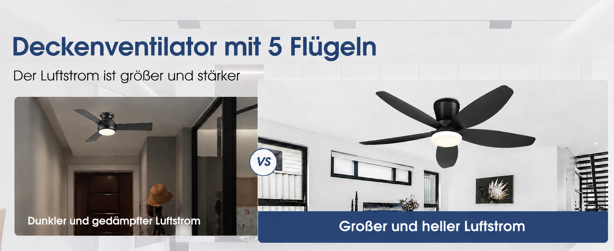 Produktansicht: Kviflon Deckenventilator Schwarz 107 cm mit LED und leisem DC-Motor