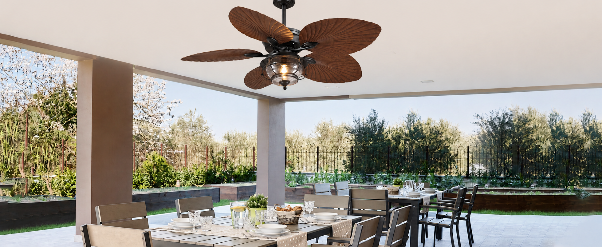 Produktansicht: Kviflon Tropischer Deckenventilator Braun 132 cm mit Palmblatt-Flügeln und LED