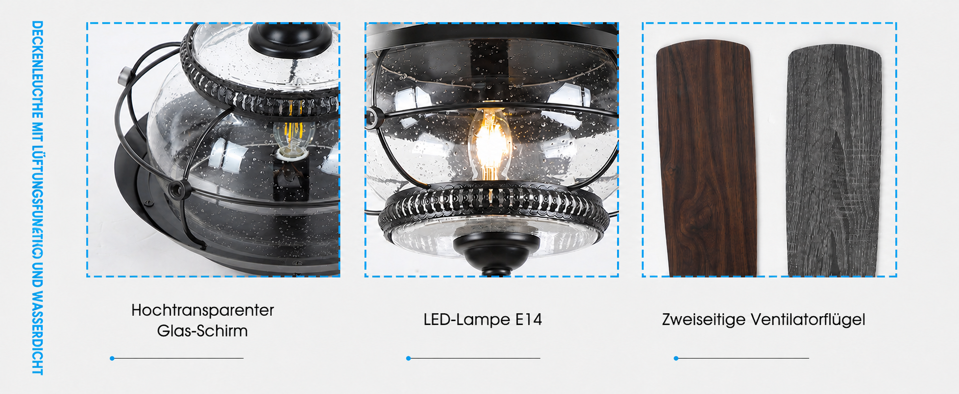 Produktansicht: Kviflon Deckenventilator für geschützte Außenbereiche Schwarz 132 cm mit LED und leisem DC-Motor