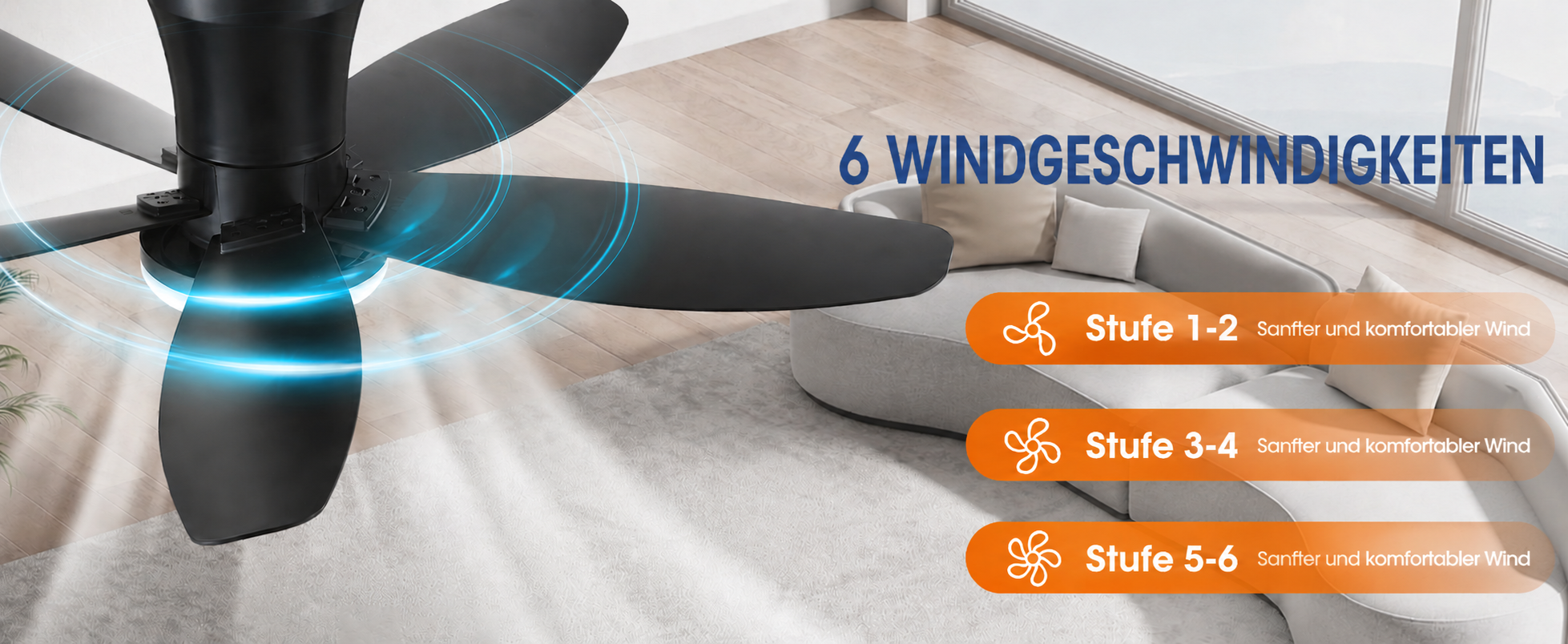 Produktansicht: Kviflon Deckenventilator Schwarz 91 cm mit LED und leisem DC-Motor