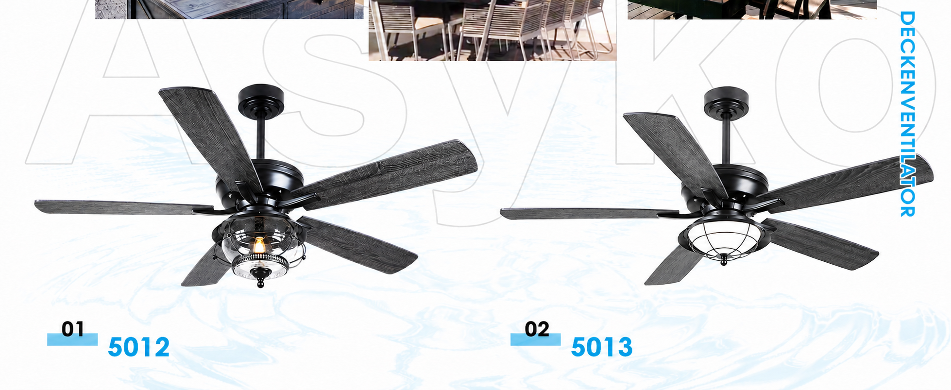 Produktansicht: Kviflon Deckenventilator für geschützte Außenbereiche Schwarz 132 cm mit LED und leisem DC-Motor