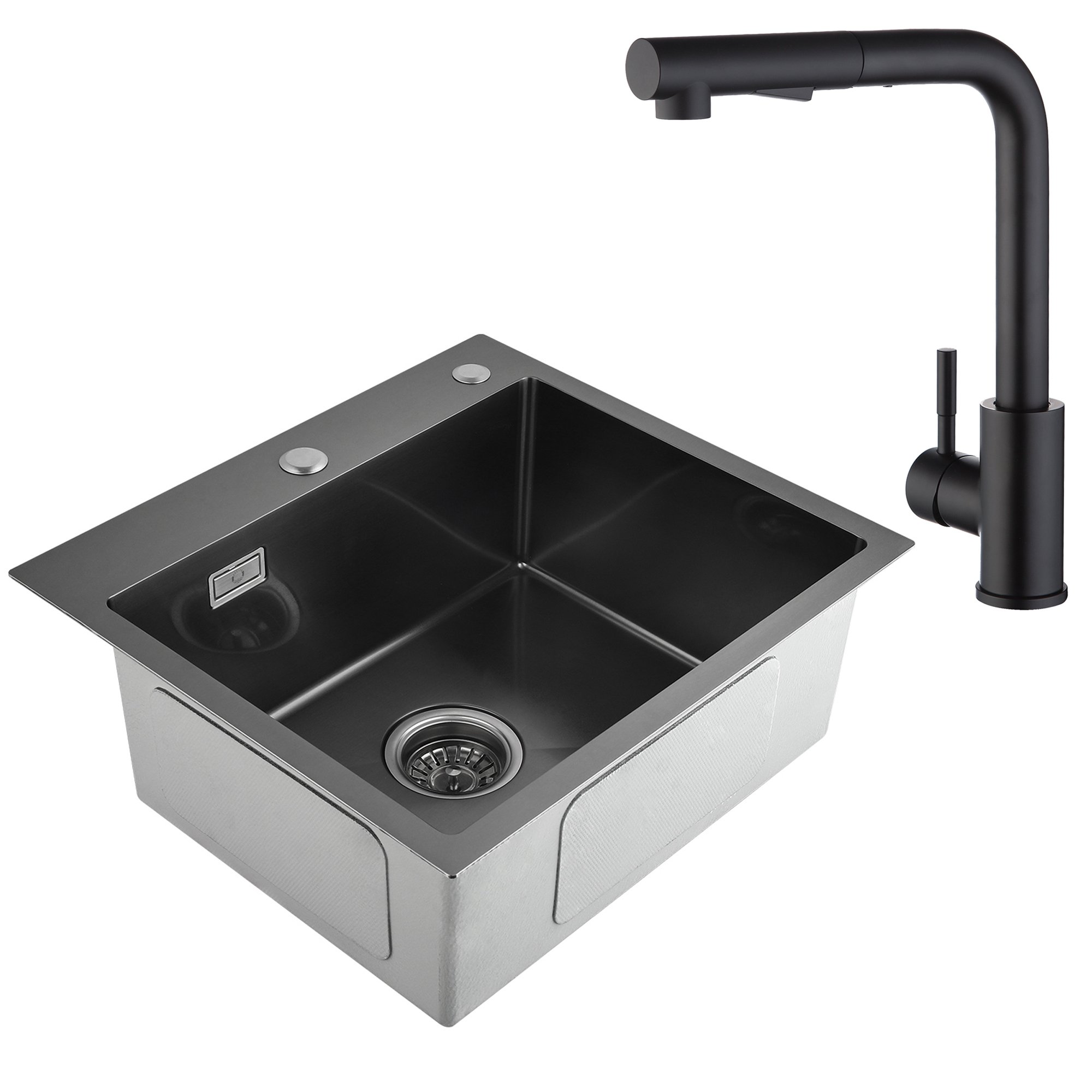 Fregadero Cocina en Acero Inoxidable 68 x 45cm Antracite Gris, Fregaderos  Cuadrado con Dispensador de Jabón