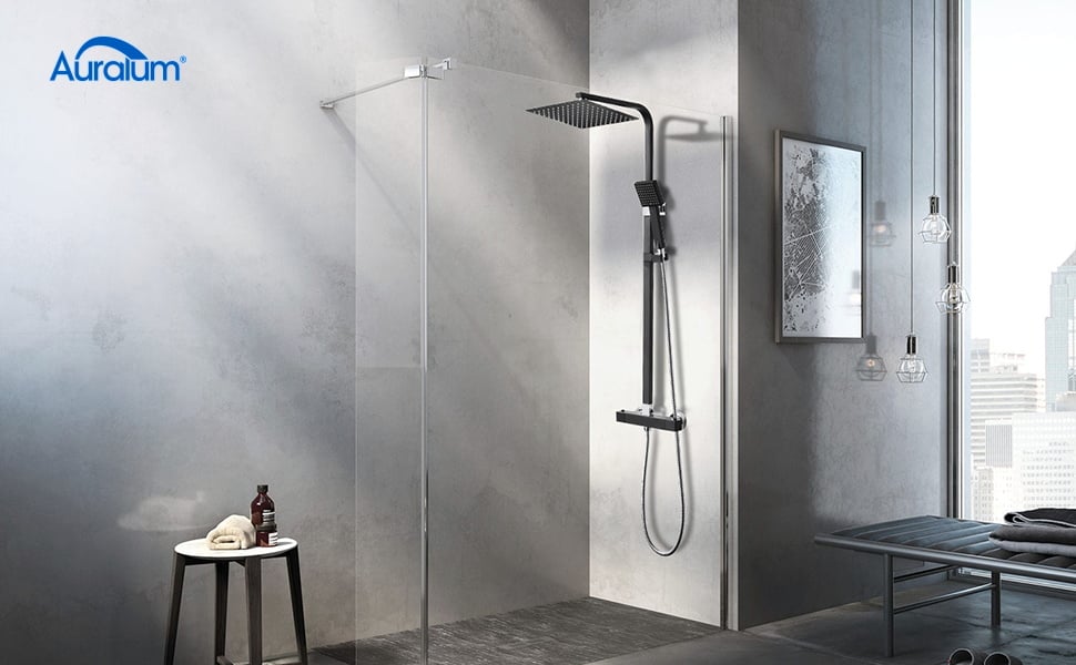 Accessoires de douche au design moderne - Panneau de douche à main -  Système de douche à effet pluie - Hauteur réglable - Doré : :  Bricolage