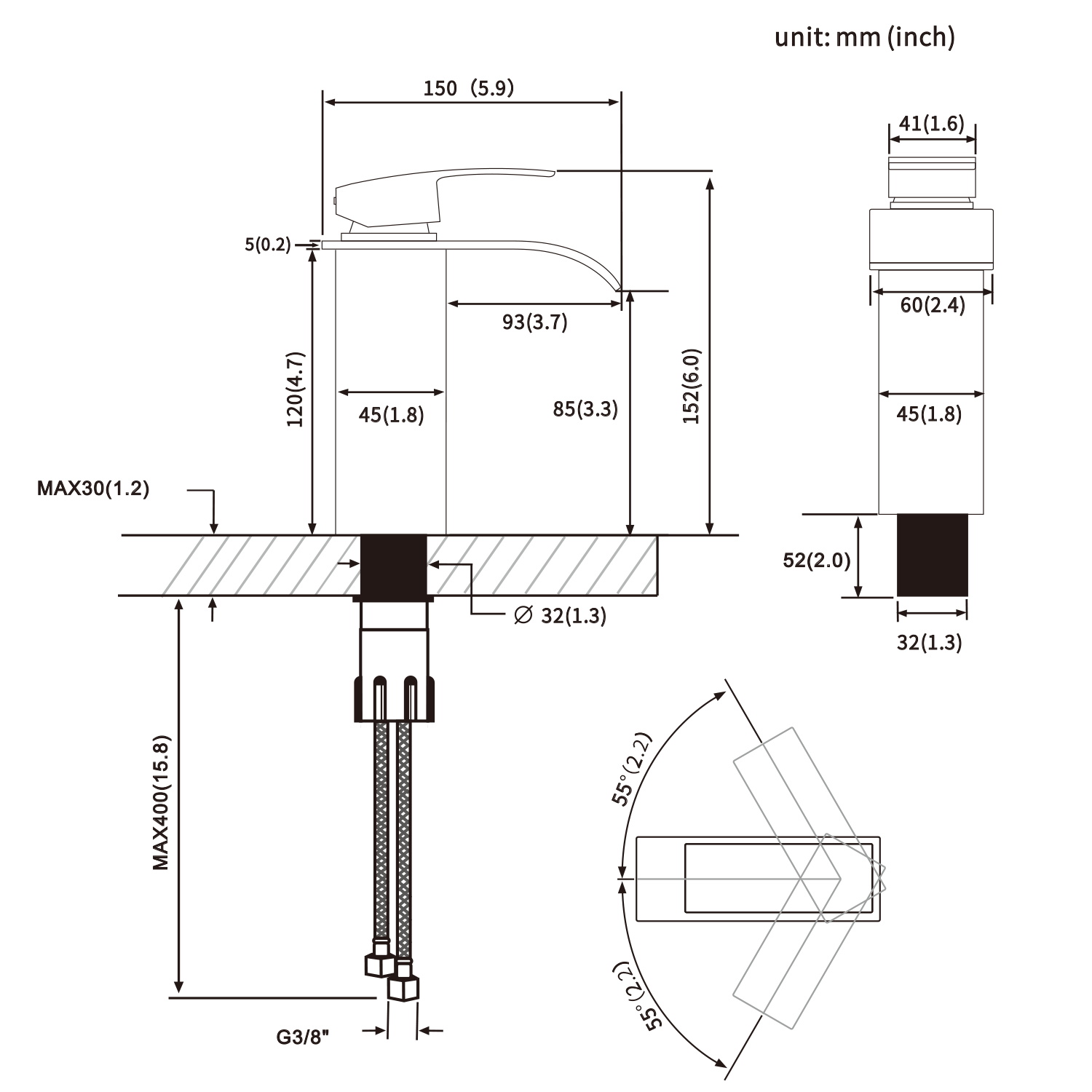 CECIPA Ares H103C Robinet Lavabo Cascade, Mitigeur de Salle de