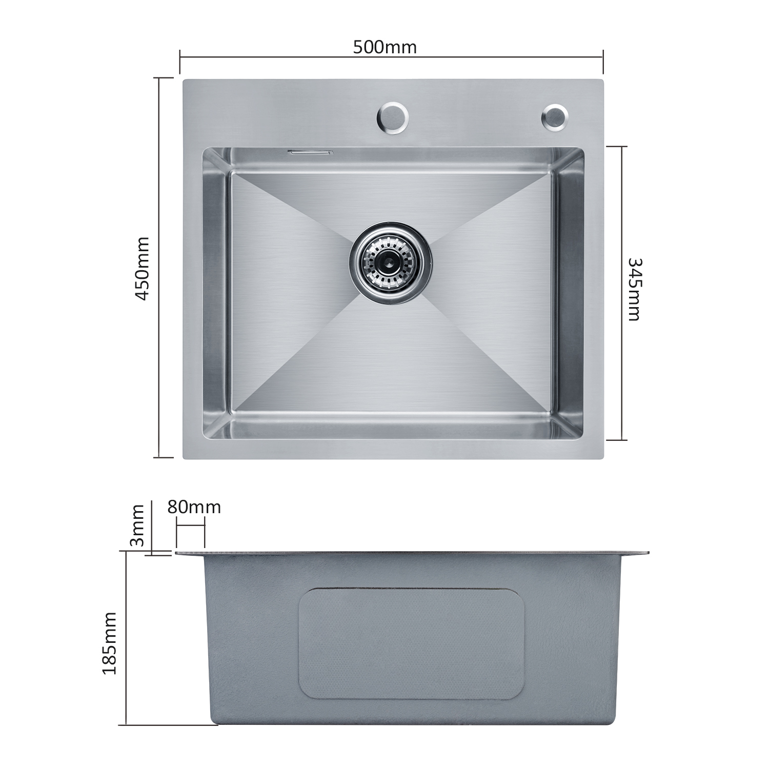 Cecipa Lavello da Cucina a Vasca Singola, Lavello da Cucina 50 x 45 x 18,5  cm, Lavello da Cucina Quadrato in Acciaio Inox Spazzolato + Dosatore di  Sapone Spazzolato