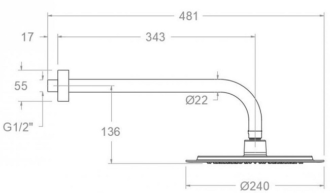 Medidas del rociador de ducha extraplano negro mate Ø240 mm a pared - ramonsoler