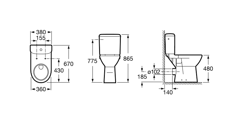 Medidas de la cisterna de doble descarga 6/3L para inodoro ACCESS - ROCA