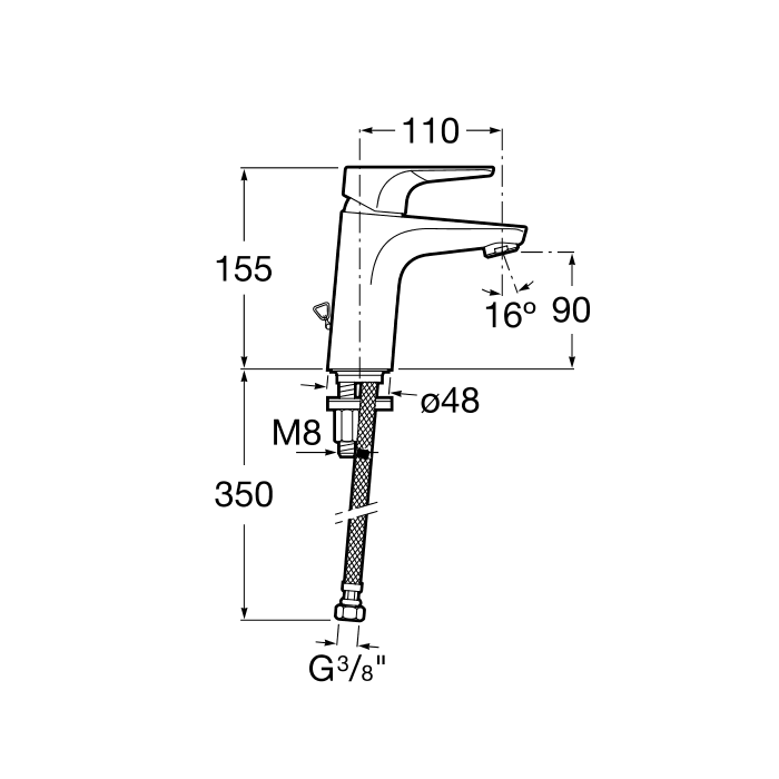 Medidas del grifo monomando para lavabo Cold Start ATLAS - ROCA