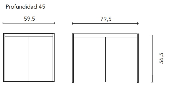 Medidas del conjunto de mueble de baño de 2 puertas compacto SANSA - ROYO