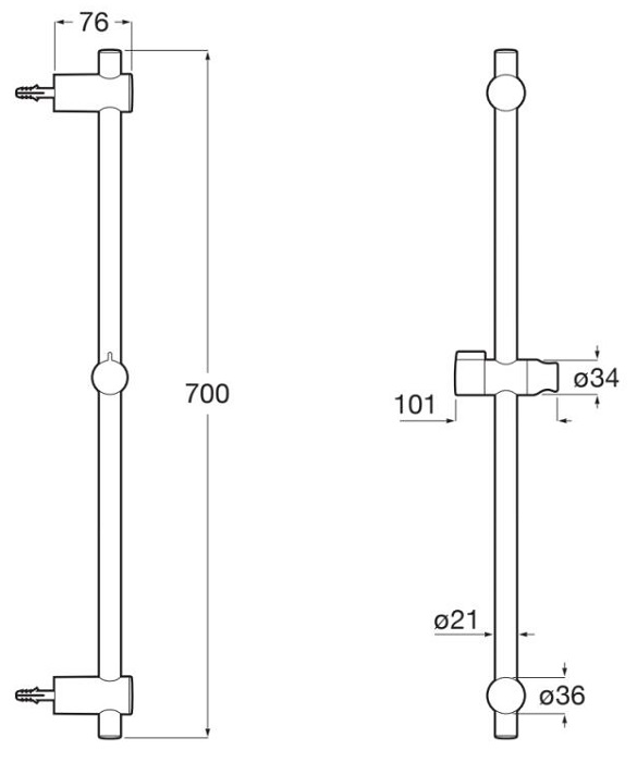 Medidas de la barra de ducha con soporte regulable y orientable STELLA - ROCA