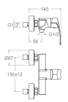 Medidas del conjunto de ducha de mano Ø100 mm, flexo y soporte - ramonsoler