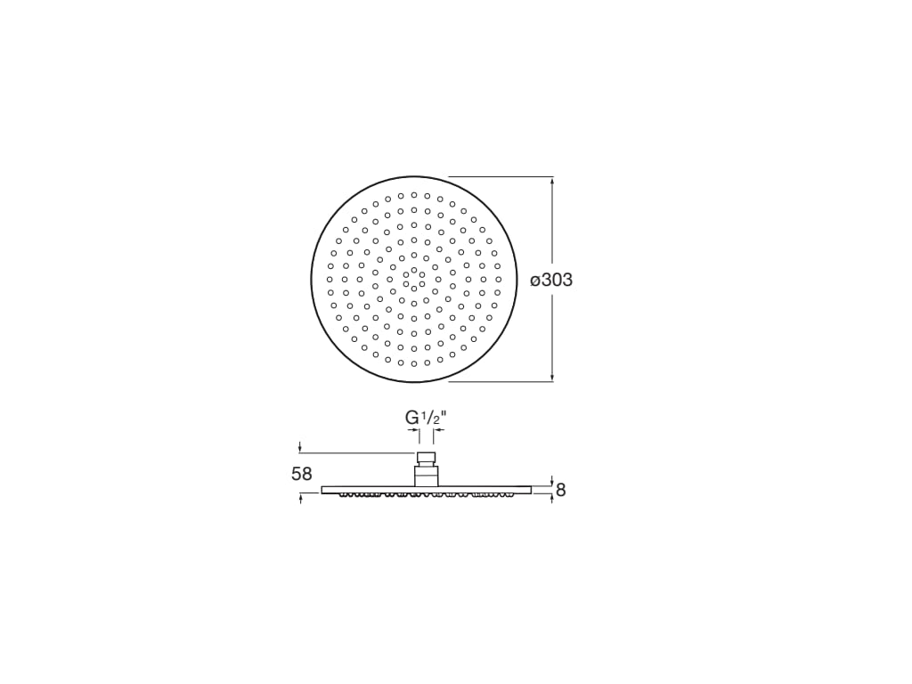 Medidas del rociador redondo para pared o techo orientable RAINSENSE - ROCA