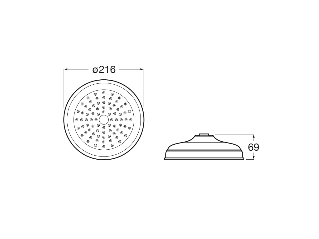 Medidas del rociador clásico de pared o techo de ABS - ROCA