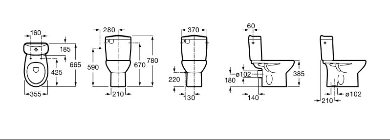 Medidas de la taza de inodoro de tanque bajo con salida horizontal VICTORIA - ROCA