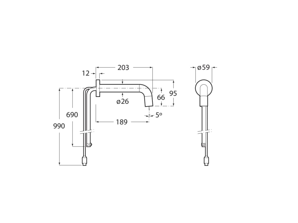 Medidas grifo electrónico empotrable para lavabo con sensor integrado LOFT - ROCA