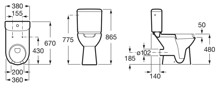 Medidas de la taza horizontal y apertura frontal (movilidad reducida) ACCESS - ROCA
